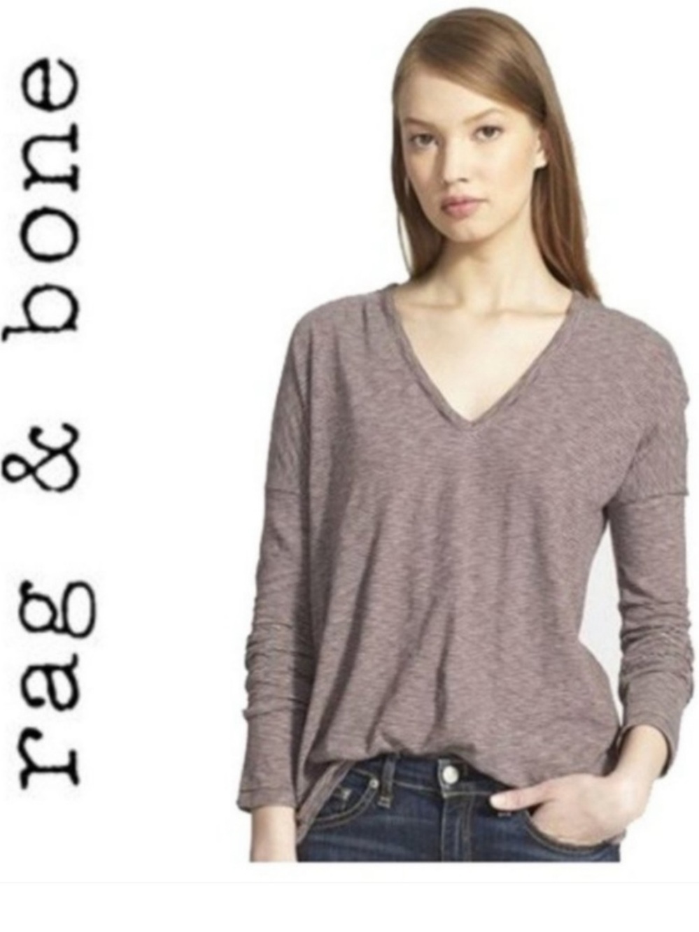 rag & bone Theo Purple
Striped V-neck Long Sleeve Tee Shirt sz M
